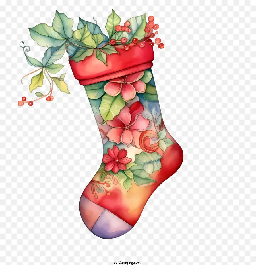 Noel çorap，Kırmızı Ve Yeşil Holly PNG