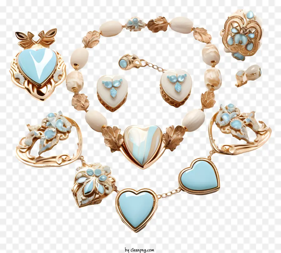 Mavi Ve Beyaz Mücevher，Kalp şeklindeki Kolye PNG