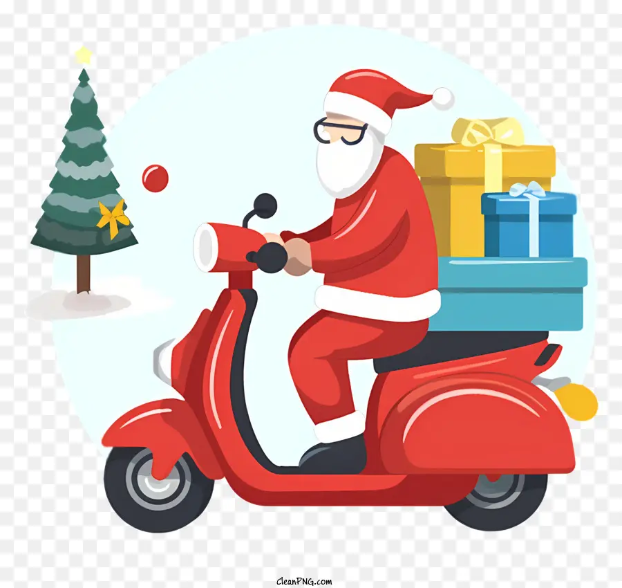 Kırmızı Motosiklet，Scooter'daki Noel Baba PNG