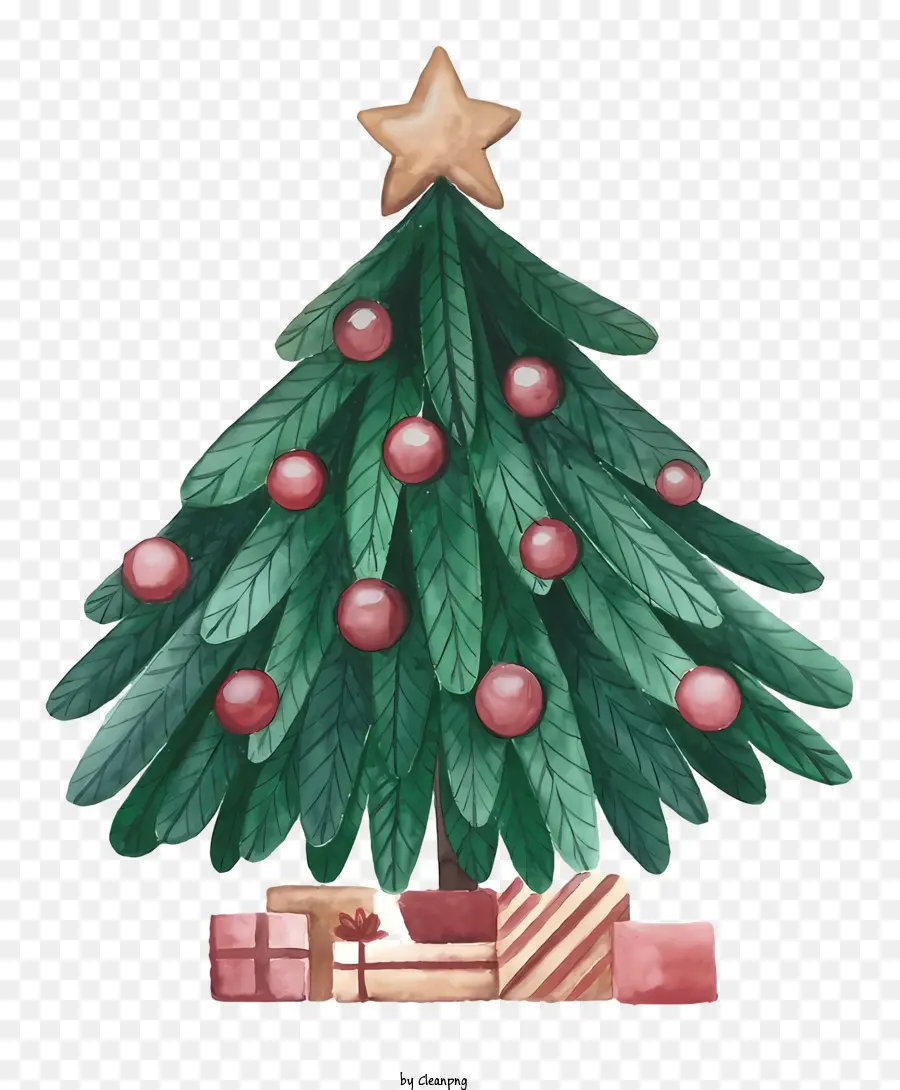 Noel Ağacı，Kırmızı Ve Beyaz Süsler PNG