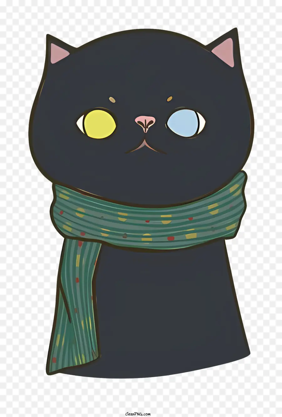 Siyah Kedi，Yeşil Ve Mavi çizgili Eşarp PNG