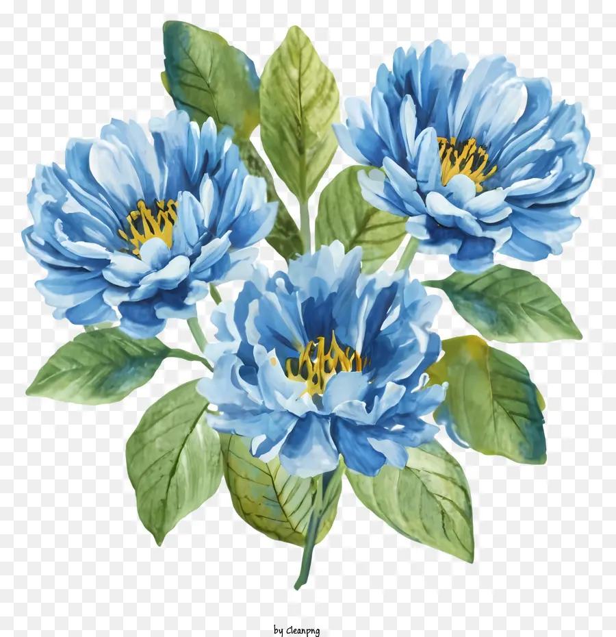 Mavi çiçekler，Yeşil Yaprakları PNG