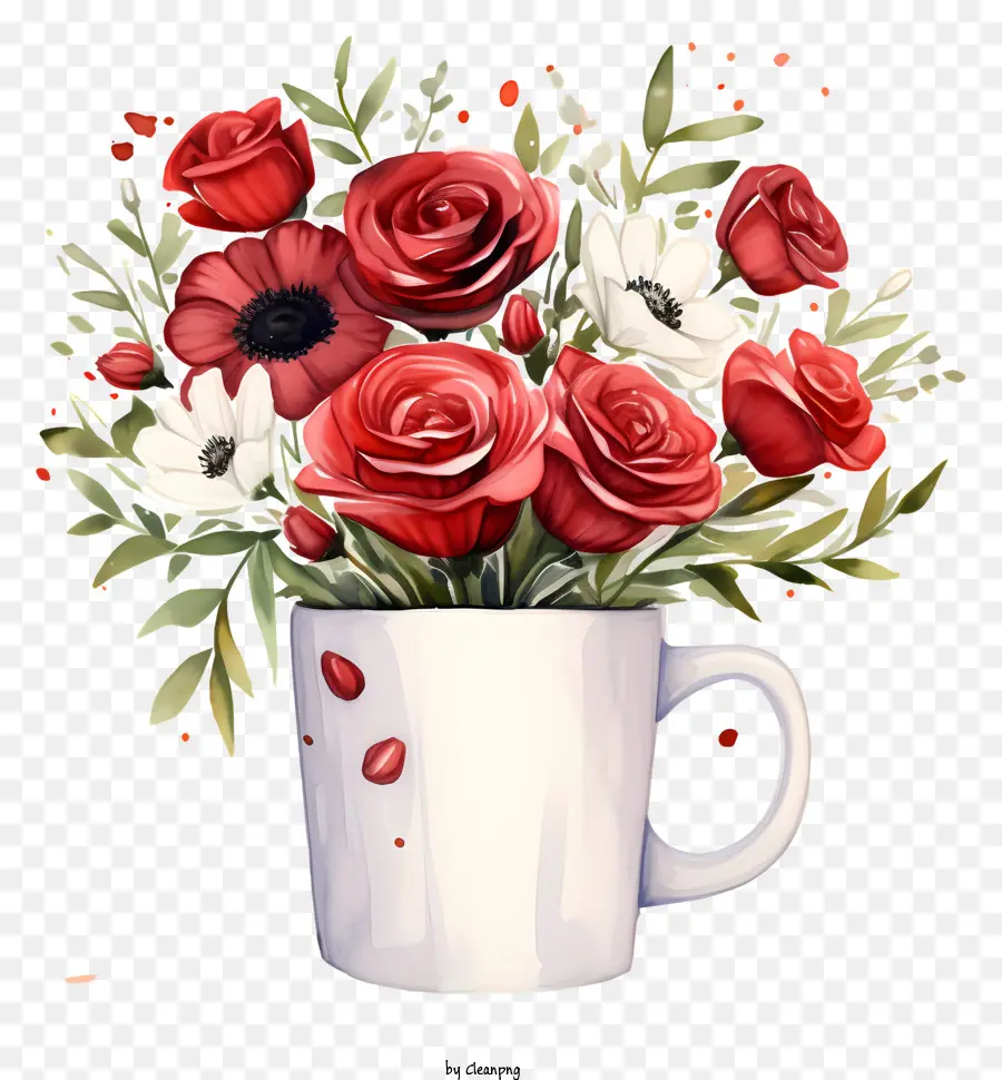 Kırmızı Ve Beyaz Güller，Vazo Düzenlemesi PNG