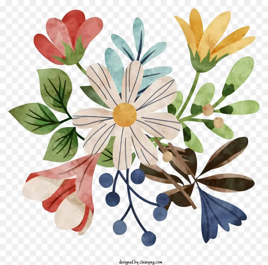 Renkli çiçekler，Tonları Mavi PNG