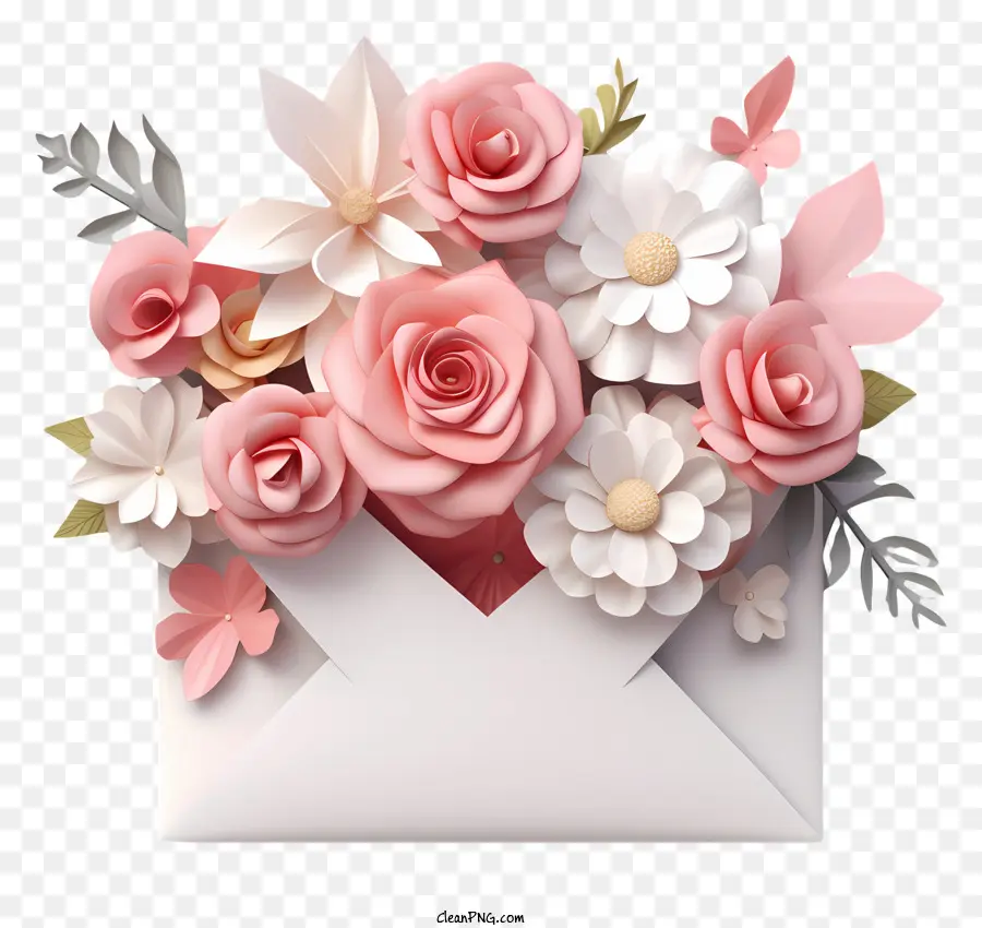 Beyaz Zarf，Pembe Çiçek Buketi PNG
