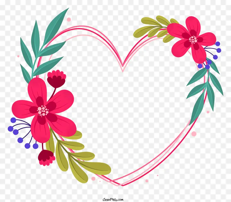 Heartshaped çelenk，Pembe çiçekler PNG