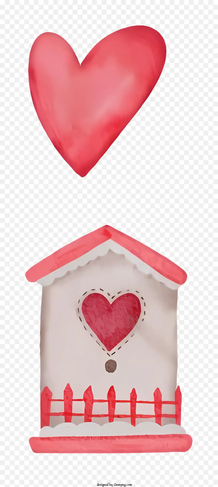 Kırmızı Ahşap Kuş Evi，Beyaz Kalp Dekorasyonu PNG