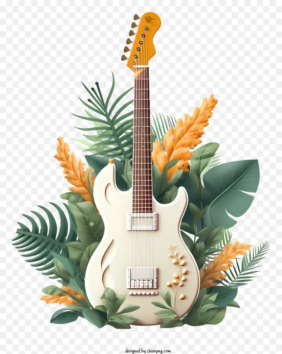 Beyaz Elektro Gitar，Çiçekli Gitar PNG