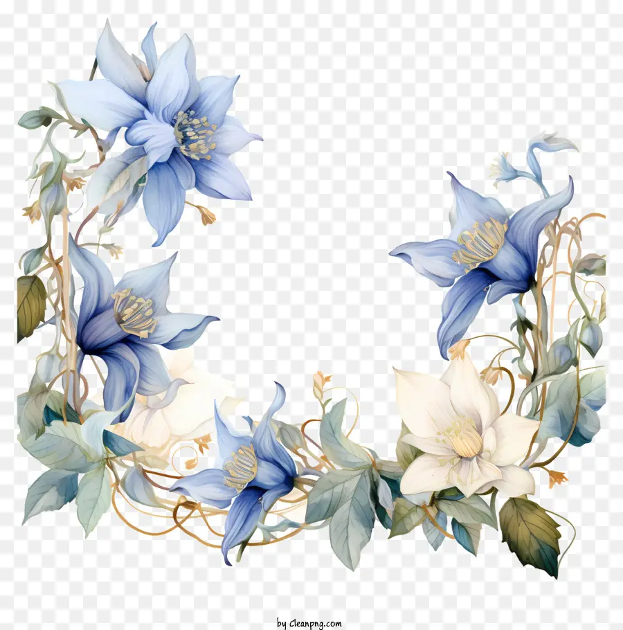 Mavi Ve Beyaz çiçek çelenk，Altın Merkez Çelenk PNG