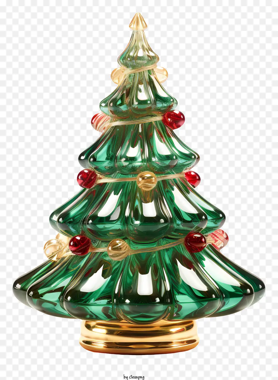 Yeşil Cam Noel Ağacı，Altın Kenarlı Cam Ampuller PNG
