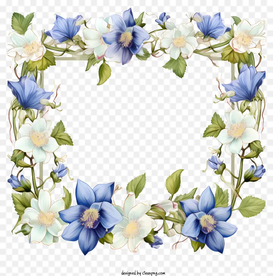 Mavi Ve Beyaz çiçek çelenk，Suluboya Resim PNG