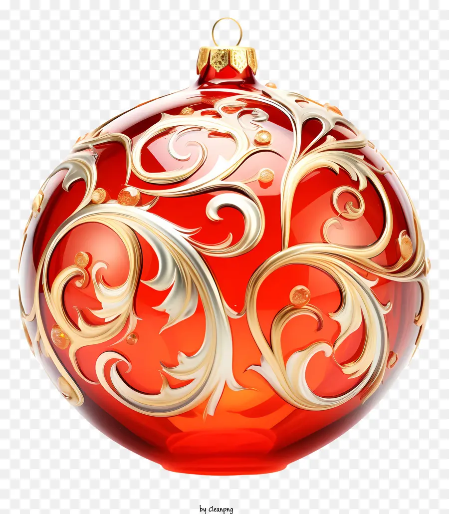 Kırmızı Cam Noel Topu，Karmaşık Telkari Tasarımlar PNG