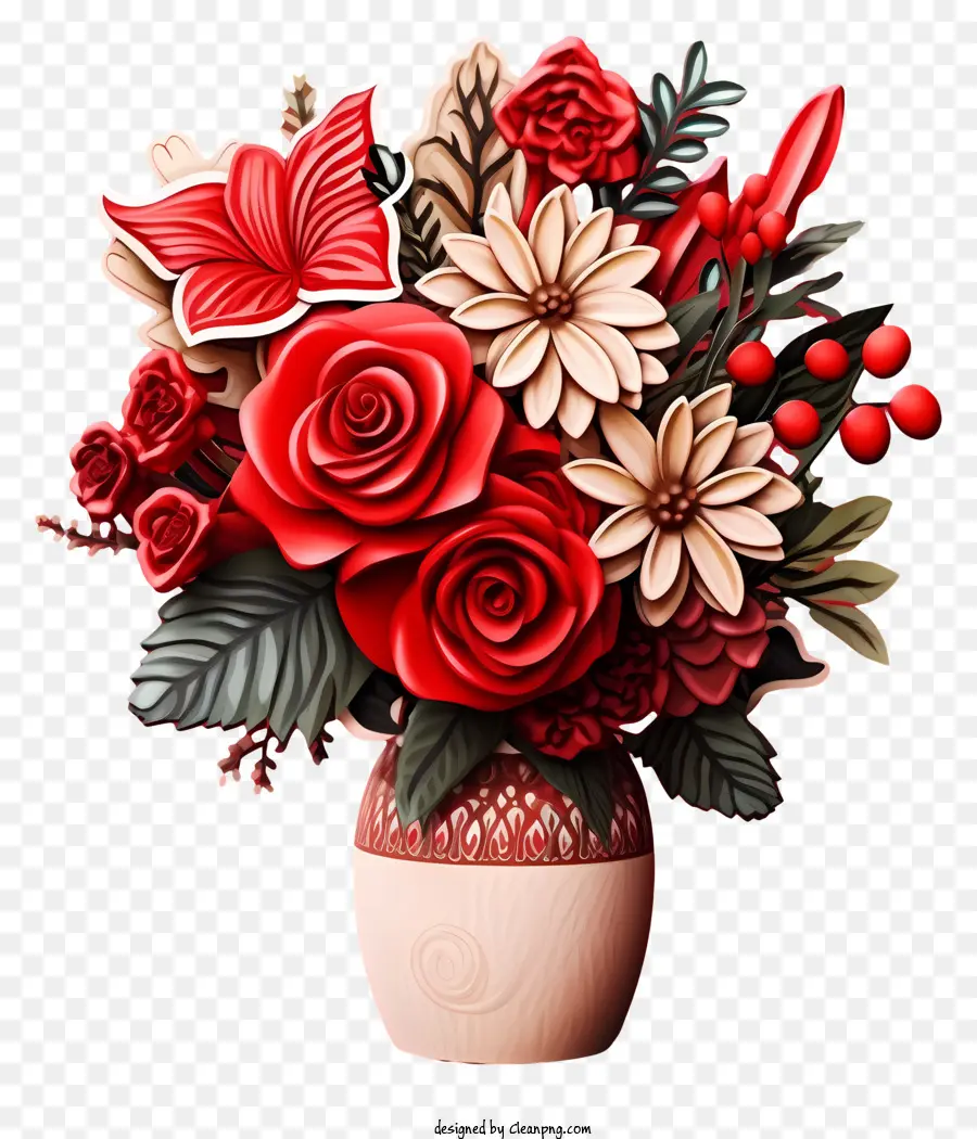 Kırmızı çiçek Vazo，Güller PNG