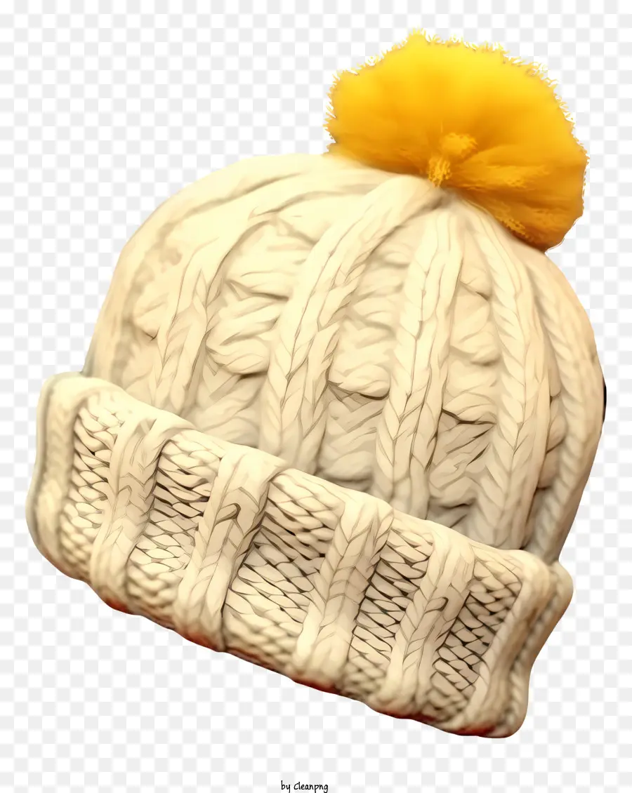 Beyaz Yün şapka，Sarı Pom Pom PNG