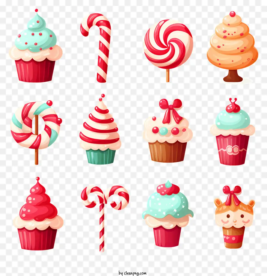 Kekler，Noel Cupcakes Ve Şeker PNG