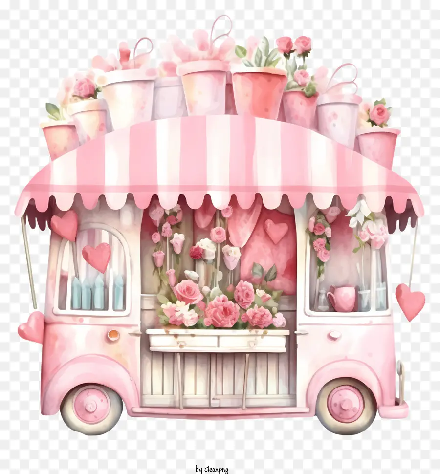 Pastel Sevgililer Günü Romantik Durak，Pembe Kamyon çiçek Dükkanı PNG