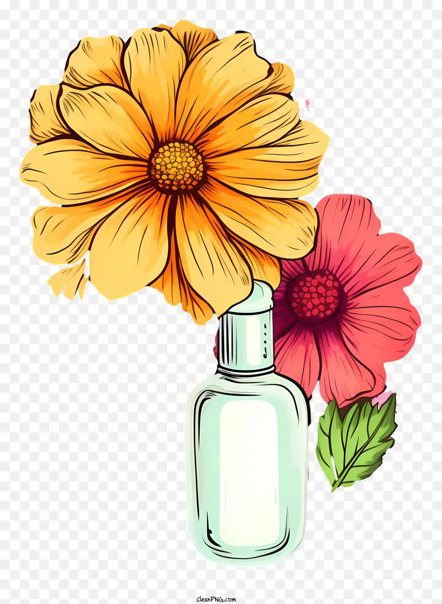 Doodle çiçek özleri Terapisi，Cam şişe PNG
