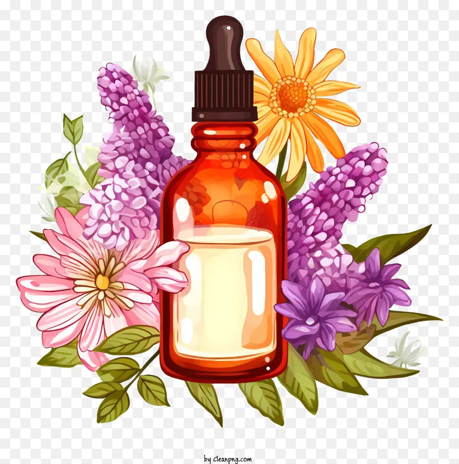 Elle çizilmiş çiçek özleri Terapisi，Cam şişe PNG