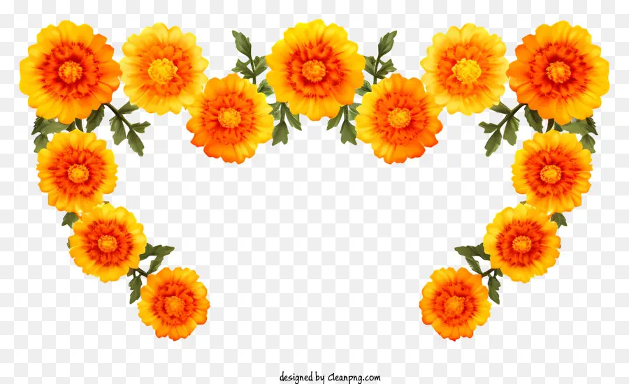 Modaya Uygun Retro Marigold Çiçek Çelenk，Portakal Marigold Çiçekleri PNG