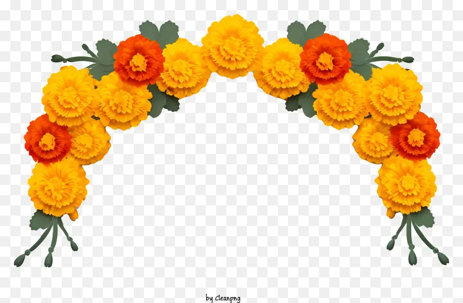Dekoratif çelenk，Sarı çiçek PNG