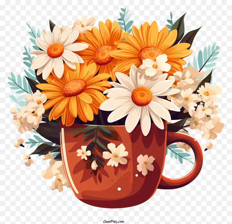 Kahve çiçek，Vazo PNG