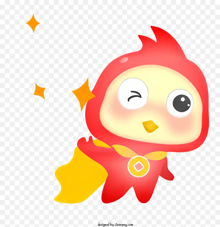 Karikatür Kuş，Kırmızı Ve Sarı Kostüm PNG