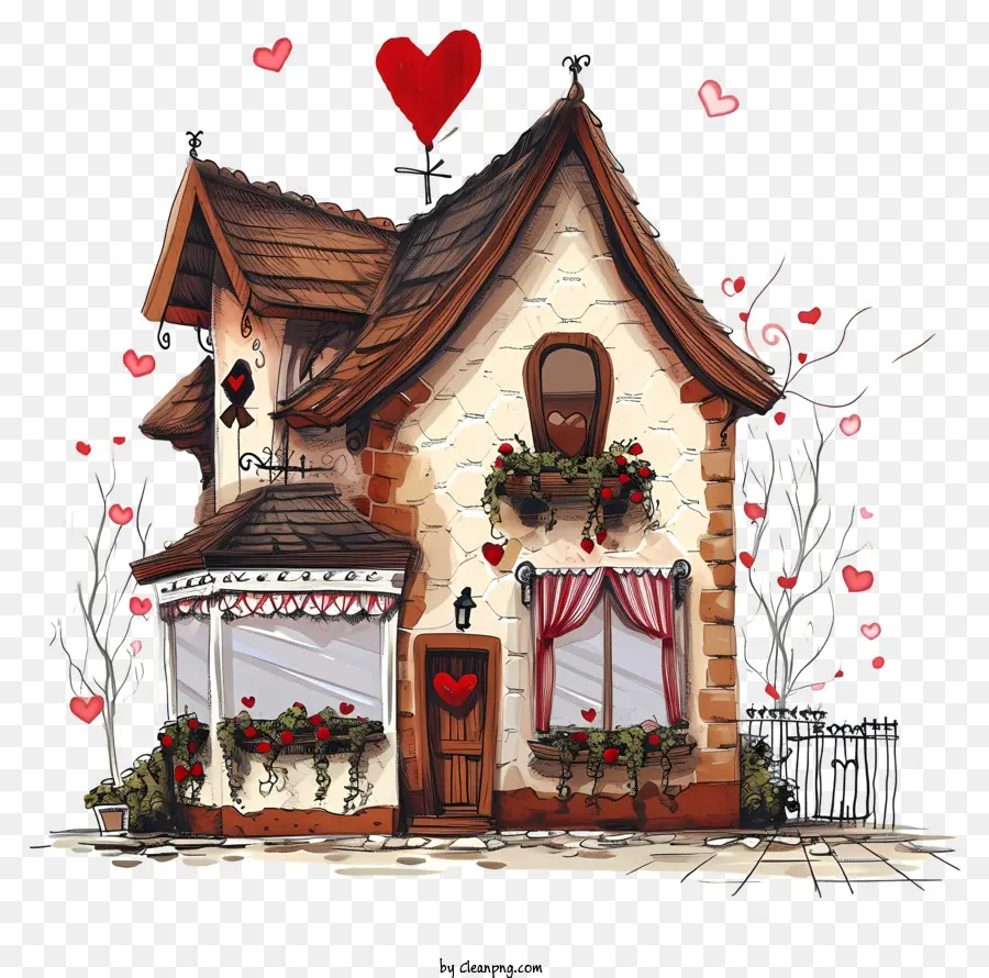 Elle çizilmiş Sevgililer Evi，Siyah Ve Beyaz Eskiz PNG