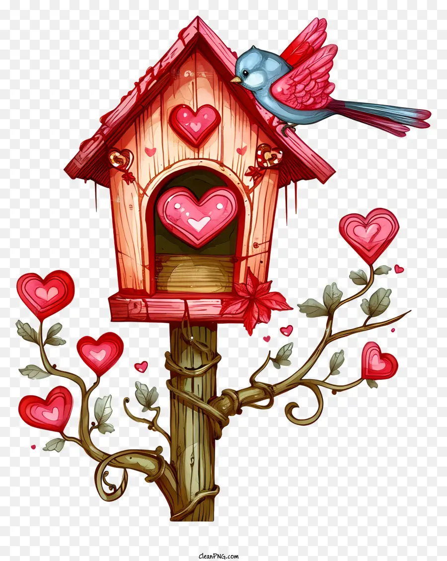 Romantik Illüstrasyon Tarzında，Sevgililer Günü Kuş Evi PNG