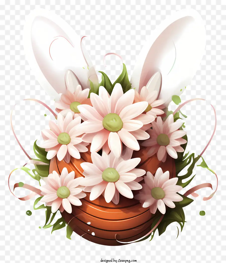Daisy çiçek Ile Tavşan Kulakları，Turuncu Yumurta PNG
