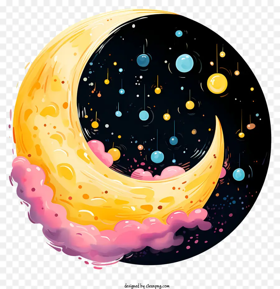 Çok Renkli Boyalar Ay，Pembe Ve Sarı Ay PNG