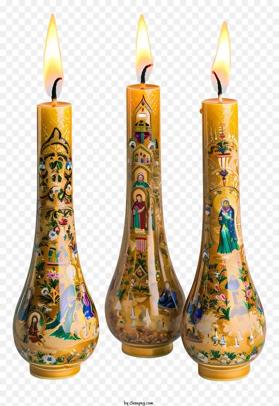 Ortodoks Yeni Yıl Mumları，Sarı Vazolar PNG