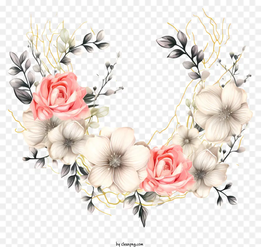 Eskiz Tarzı Düğün çiçek çerçevesi，çiçek çelenk PNG