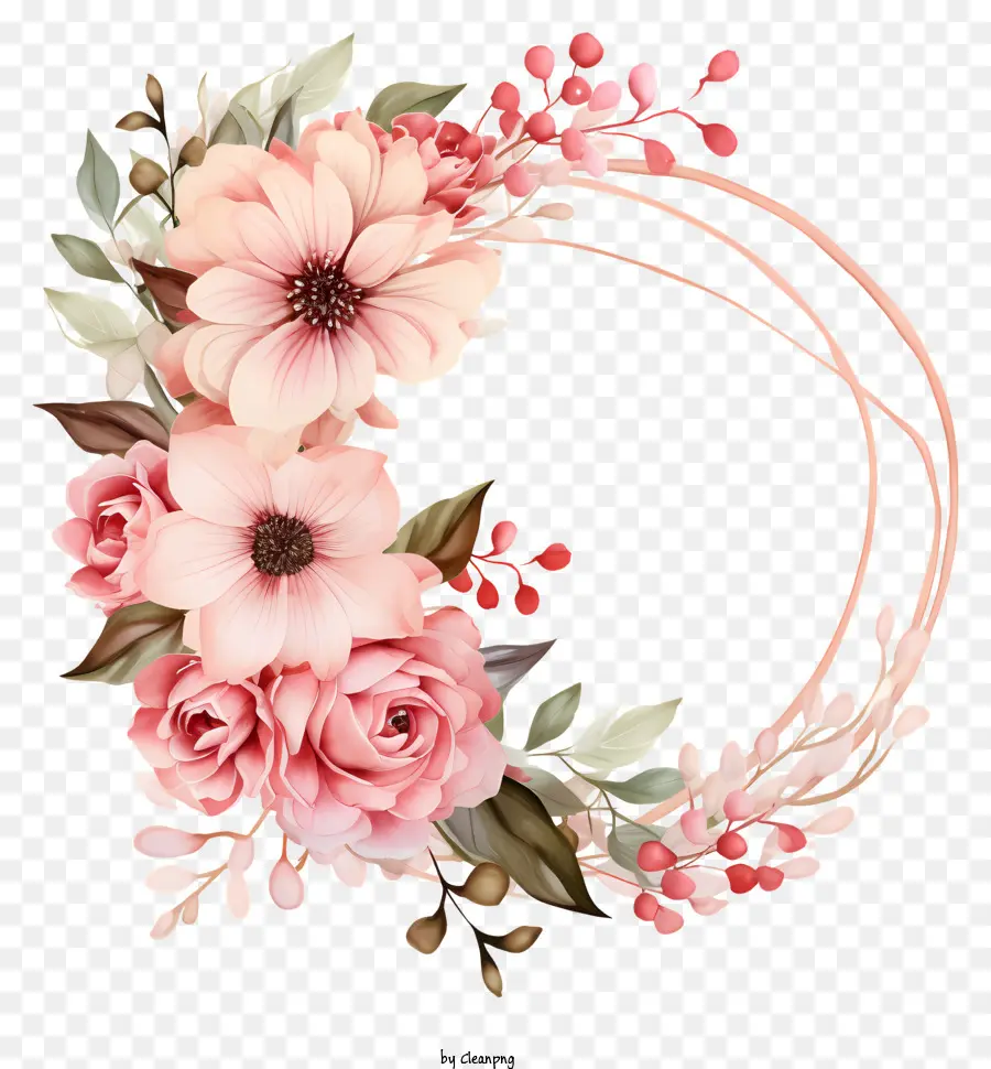 Suluboya Düğün çiçek çerçevesi，çelenk PNG
