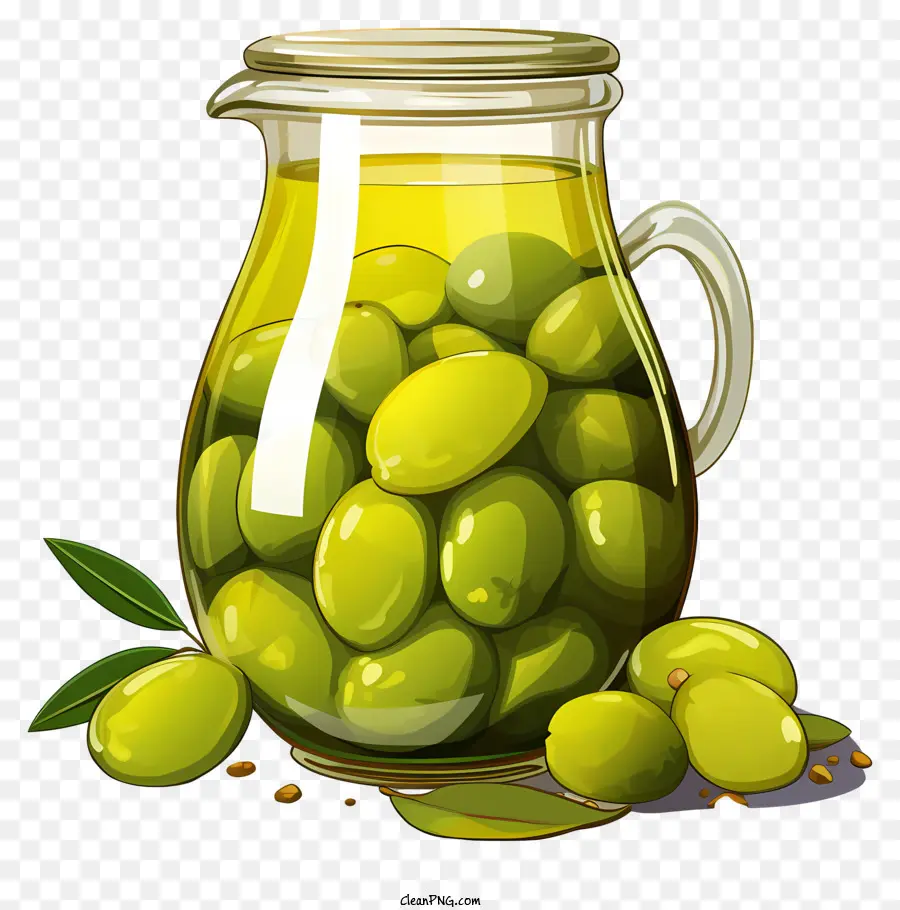 Karalama Tarzı Kavanozda Yeşil Zeytin，Salamura Zeytin PNG