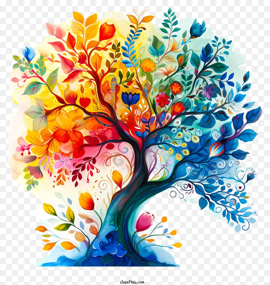 Renkli Hayat Ağacı，Flora Ve Fauna PNG