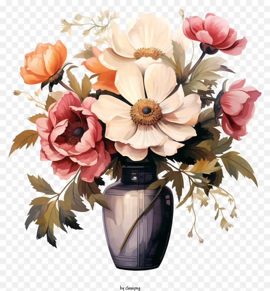 Vazoda Elle çizilmiş çiçek，çiçek Aranjmanı PNG