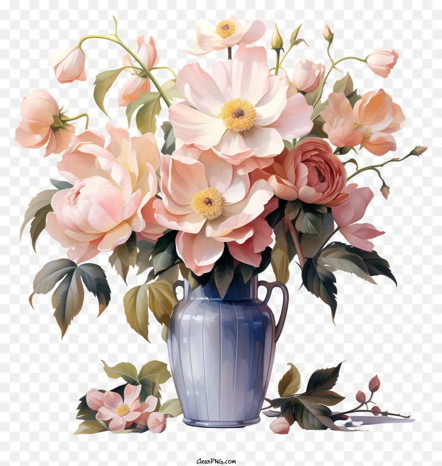 Vazoda Pastel çiçek，Pembe Ve Beyaz çiçekler PNG