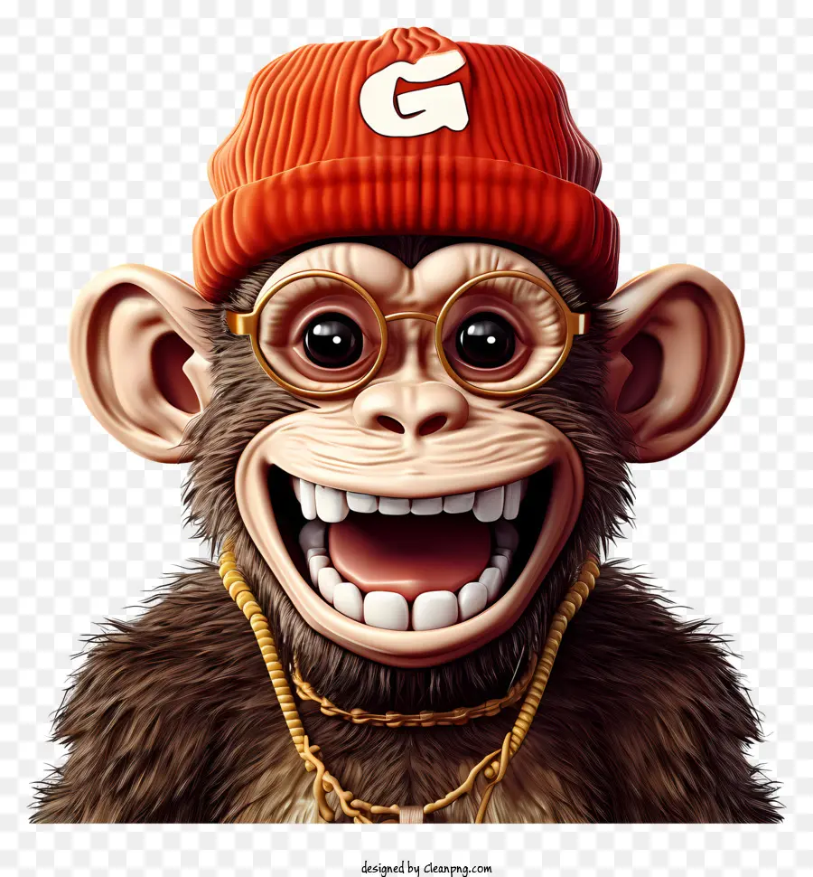 Gülümseme Monkey Beanie şapkası Giyiyor，Maymun PNG