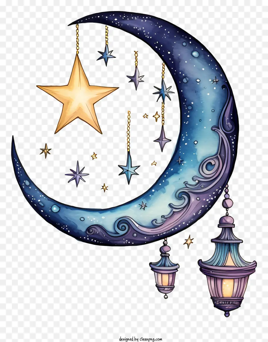 Elle çizilmiş Ay Ve Yıldız，Gece Gökyüzü PNG