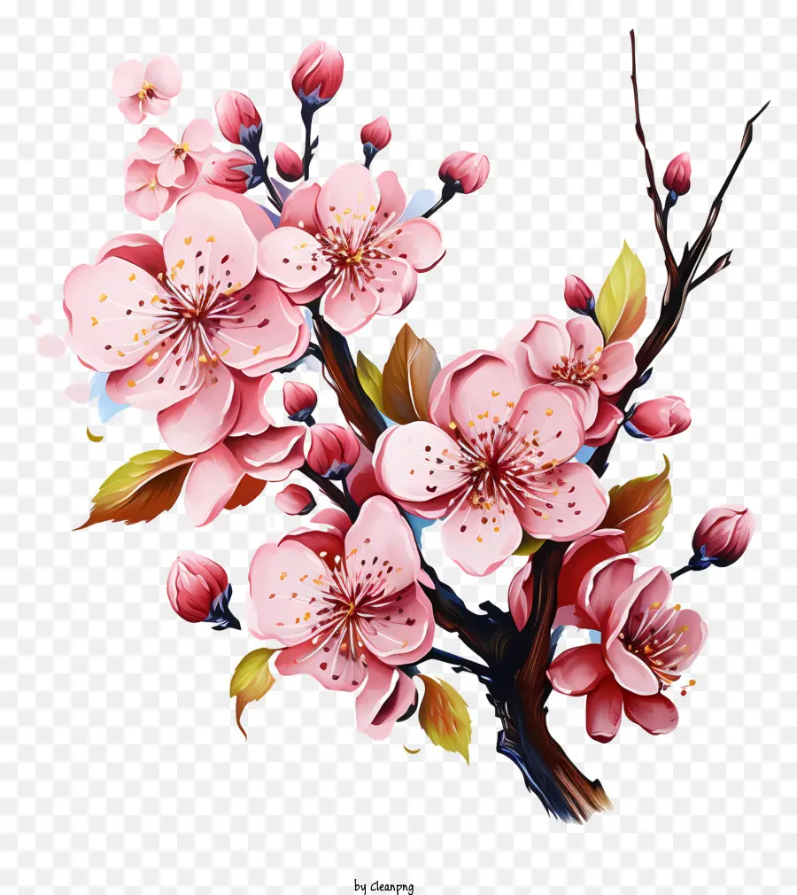 Çok Renkli Boyalar Kiraz Dalı çiçeği，Sakura çiçeği PNG