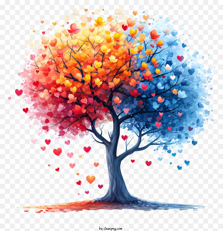 Ağaç Kalpler，Renkli Ağaç PNG
