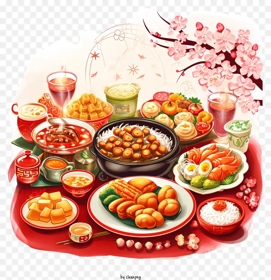 Çin Yeni Yılı Menüsü，Kırmızı Masa PNG