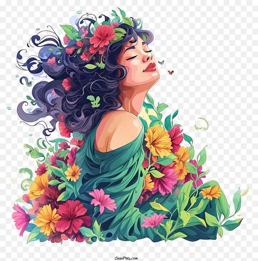Sevimli Ve Renkli，Kadın Ve çiçekler PNG
