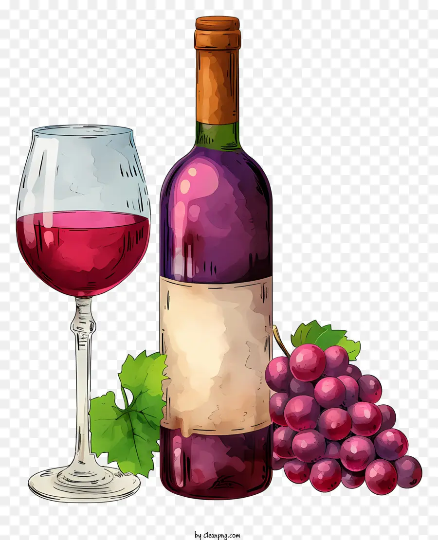 Kırmızı şarap Ve Cam Ile Doodle Tarzı şişe，şarap Cam PNG