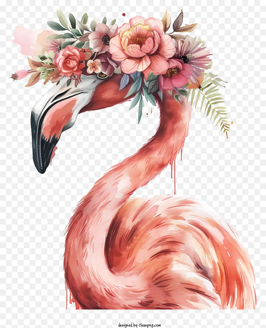 çiçek Taçlı Flamingo，Çiçekli Flamingo PNG