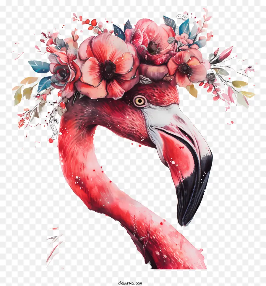 çiçek Taçlı Flamingo，Flamingo çiçekli PNG