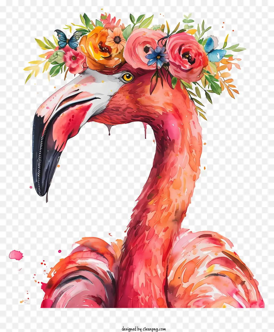 Çiçek Tacı Ile Flamingo，Pembe Flamingo PNG