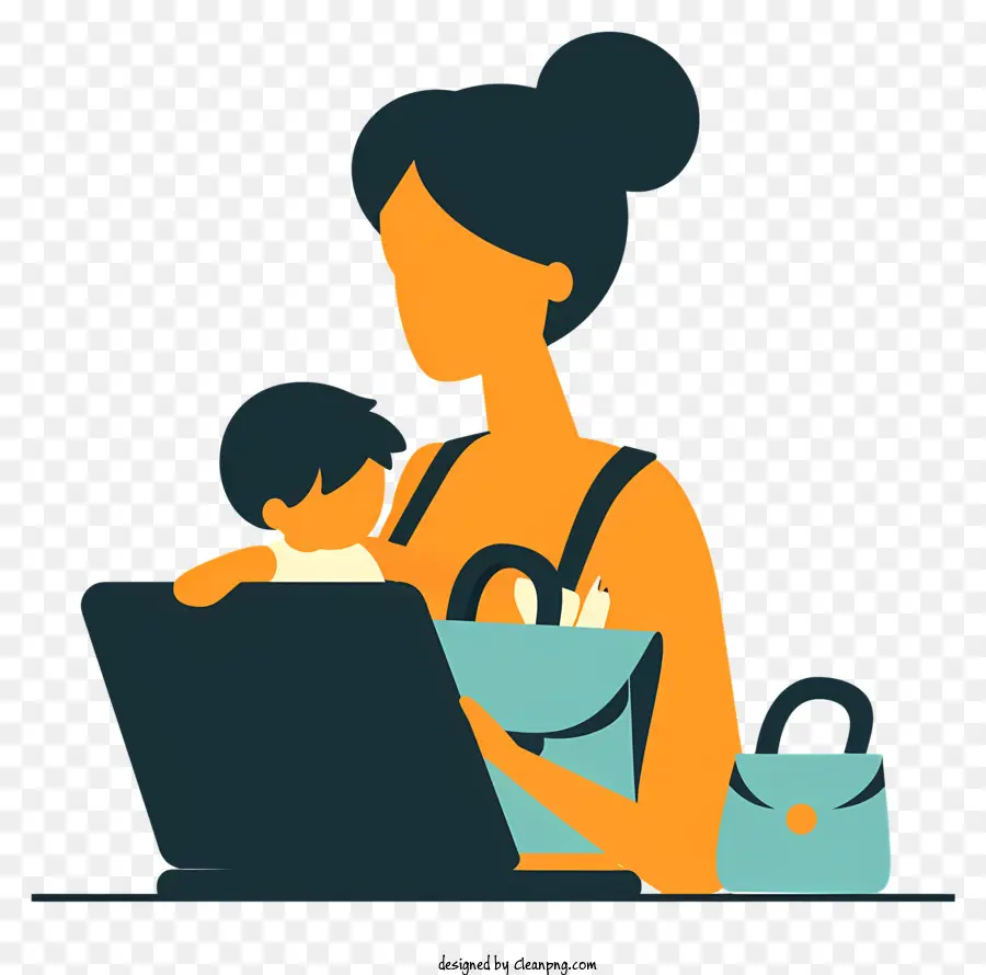 Çalışan Anneler Günü，Dizüstü Bilgisayar Kullanan Kadın PNG