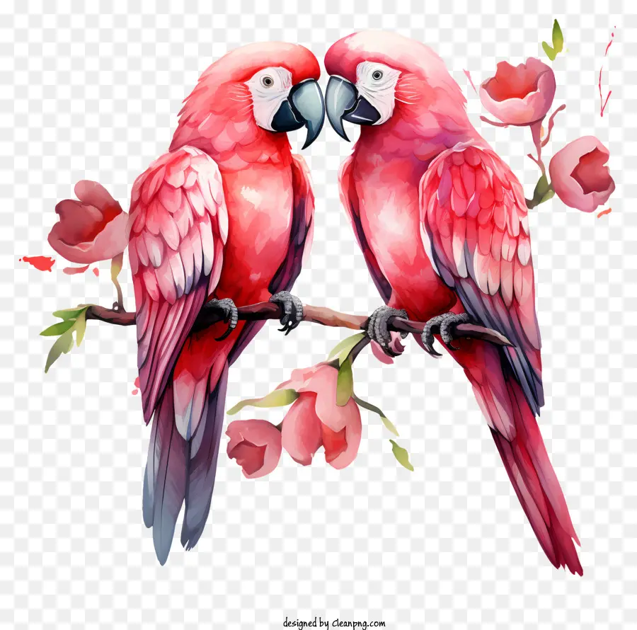 Sevgililer Papağanları，Suluboya Resim PNG