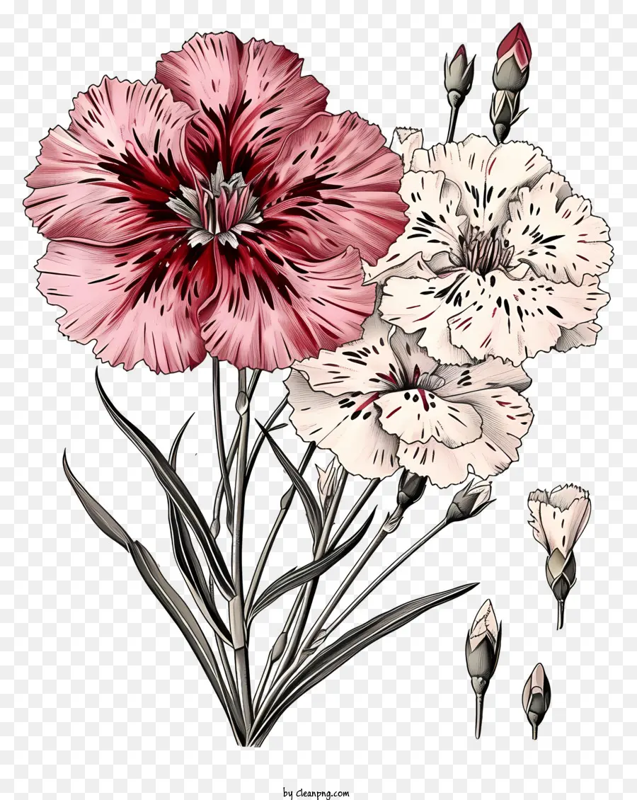Elle çizilmiş Zarif Dianthus çiçeği，çiçek PNG